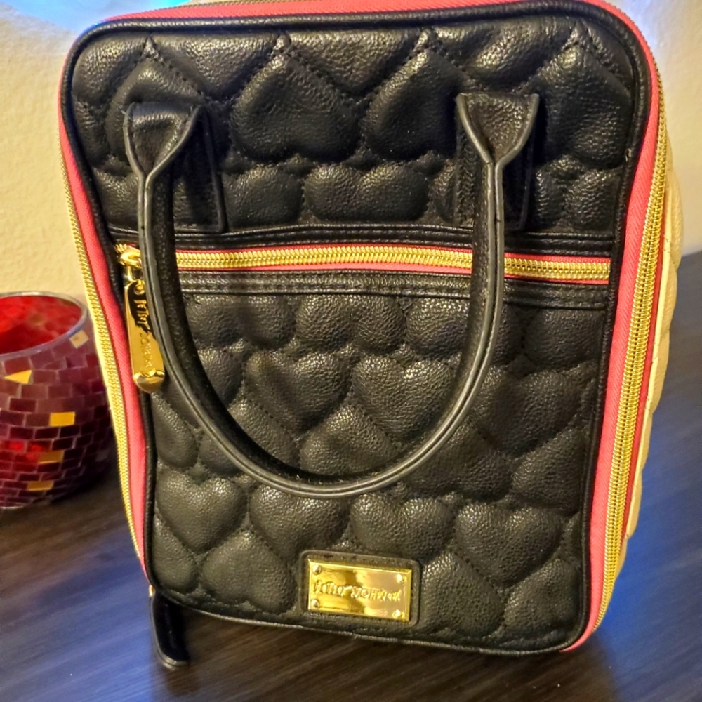 Betsey Johnson Black and Cream Cosmetic Case